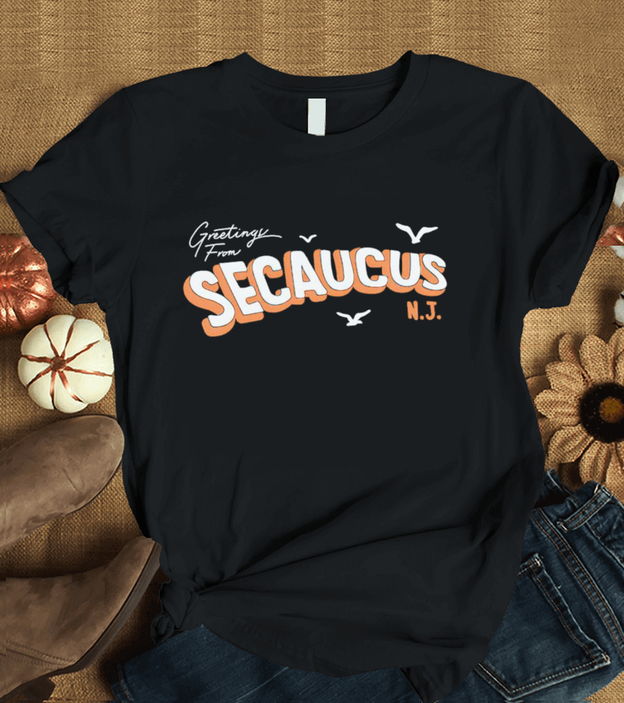 Greetings From Secaucus N.J. Vintage Postcard Style With Seagulls T-Shirt