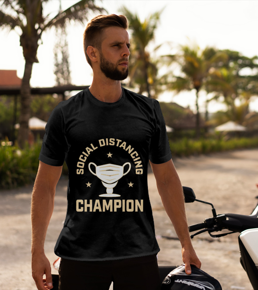 Social Distancing Champion Face Mask Trophy T-Shirt