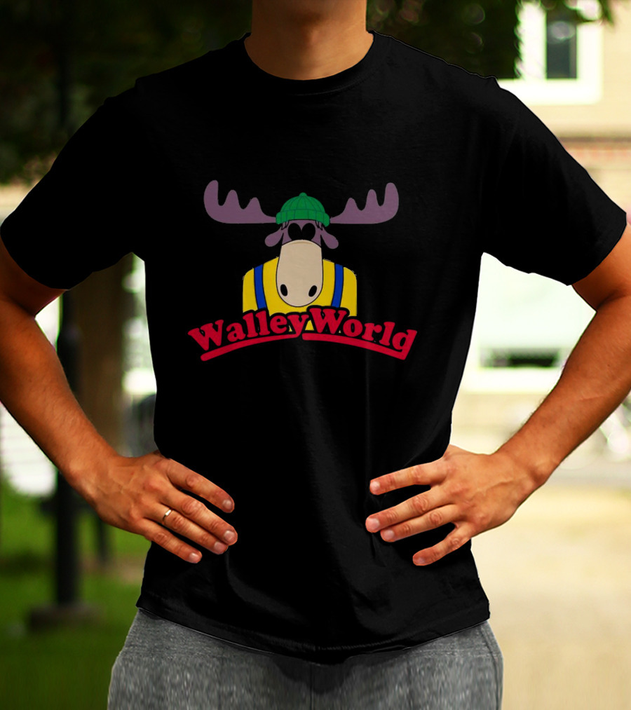 Walley World Moose Cartoon Character In Green Hat And Yellow T-Shirt