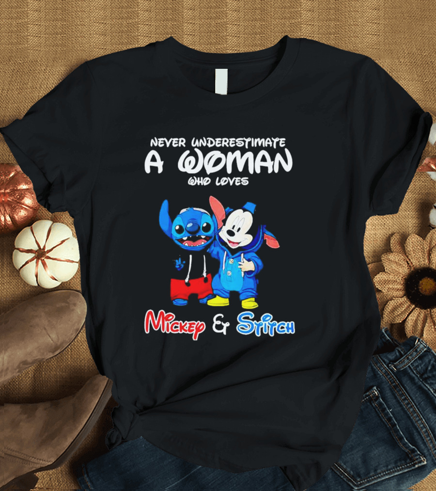 Never Underestimate A Woman Who Loves Mickey And Stitch T-Shirt