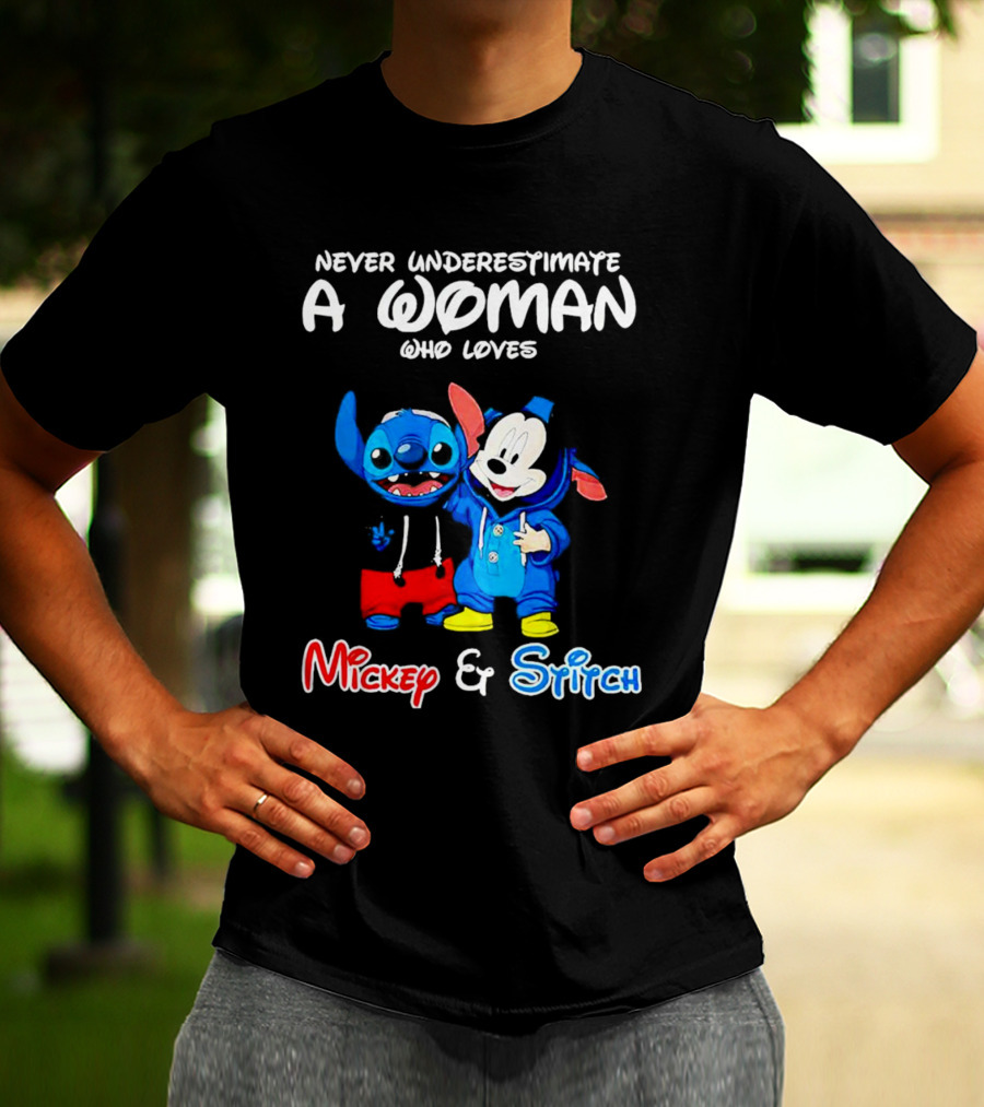 Never Underestimate A Woman Who Loves Mickey And Stitch T-Shirt