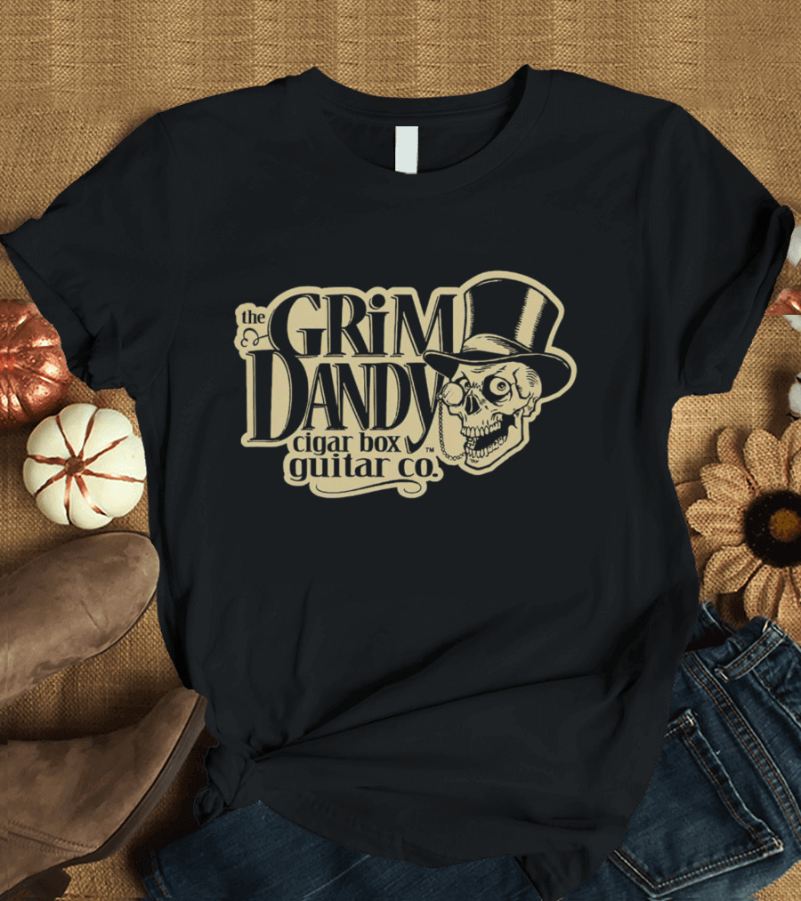 The Grim Dandy Cigar Box Guitar Co Skull In Top Hat T-Shirt