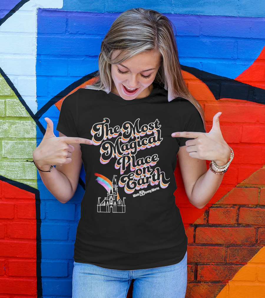 Walt Disney World The Most Magical Place On Earth With Castle And Rainbow T-Shirt