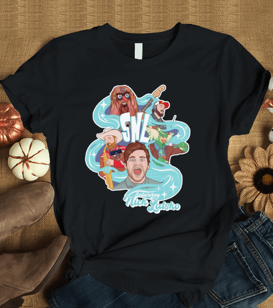 Saturday Nick Lutsko SNL Characters And Music Elements T-Shirt