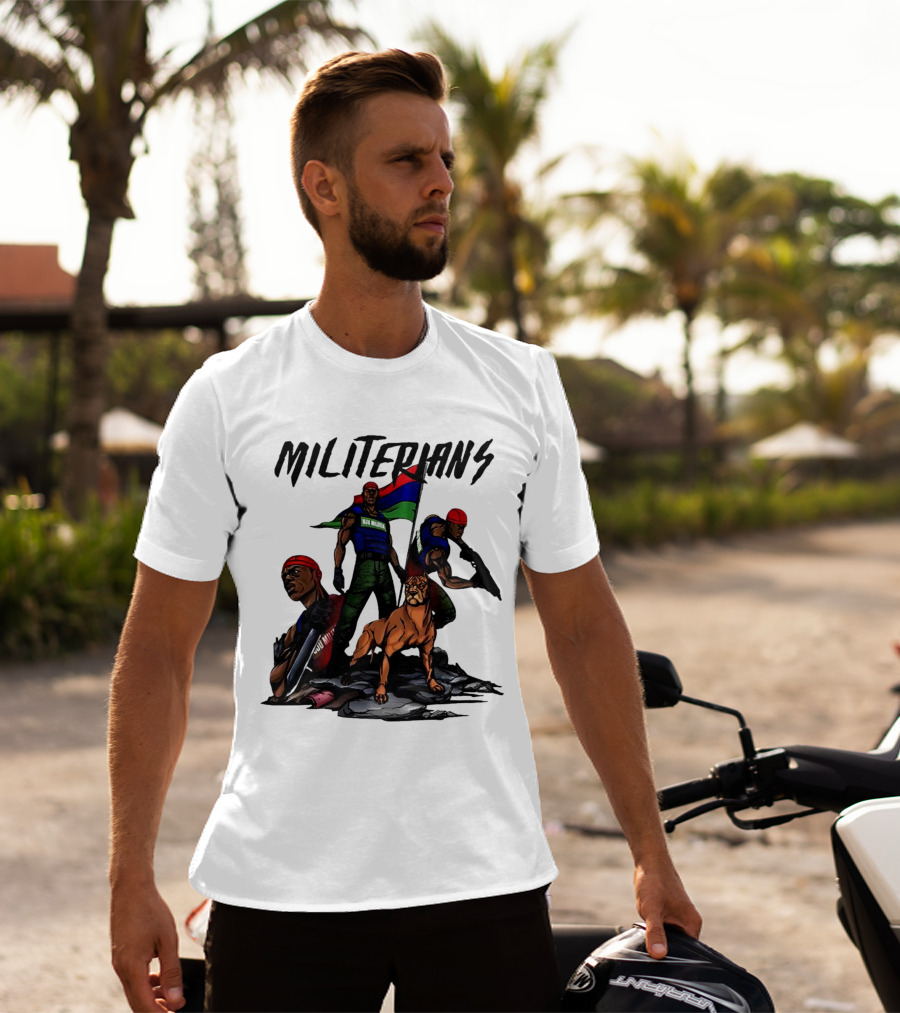 Beautiful And Brutal Militerians With Warrior Dog And Flag Display T-Shirt