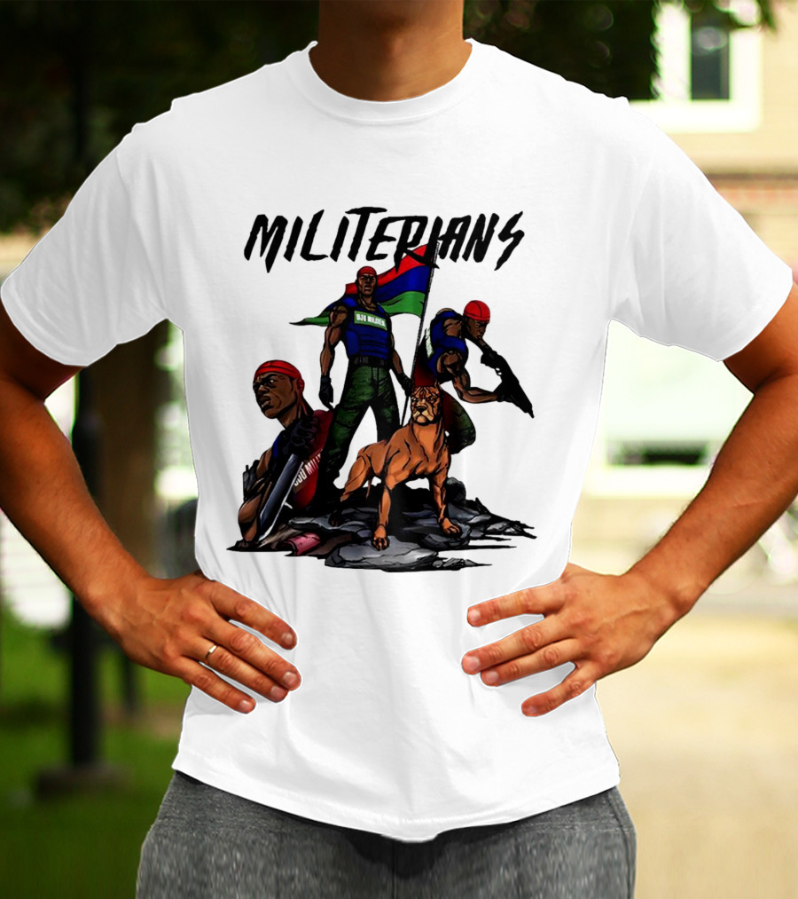 Beautiful And Brutal Militerians With Warrior Dog And Flag Display T-Shirt