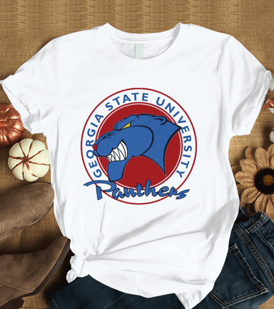 Georgia State University Panthers Blue Panther Head On Red Circle T-Shirt