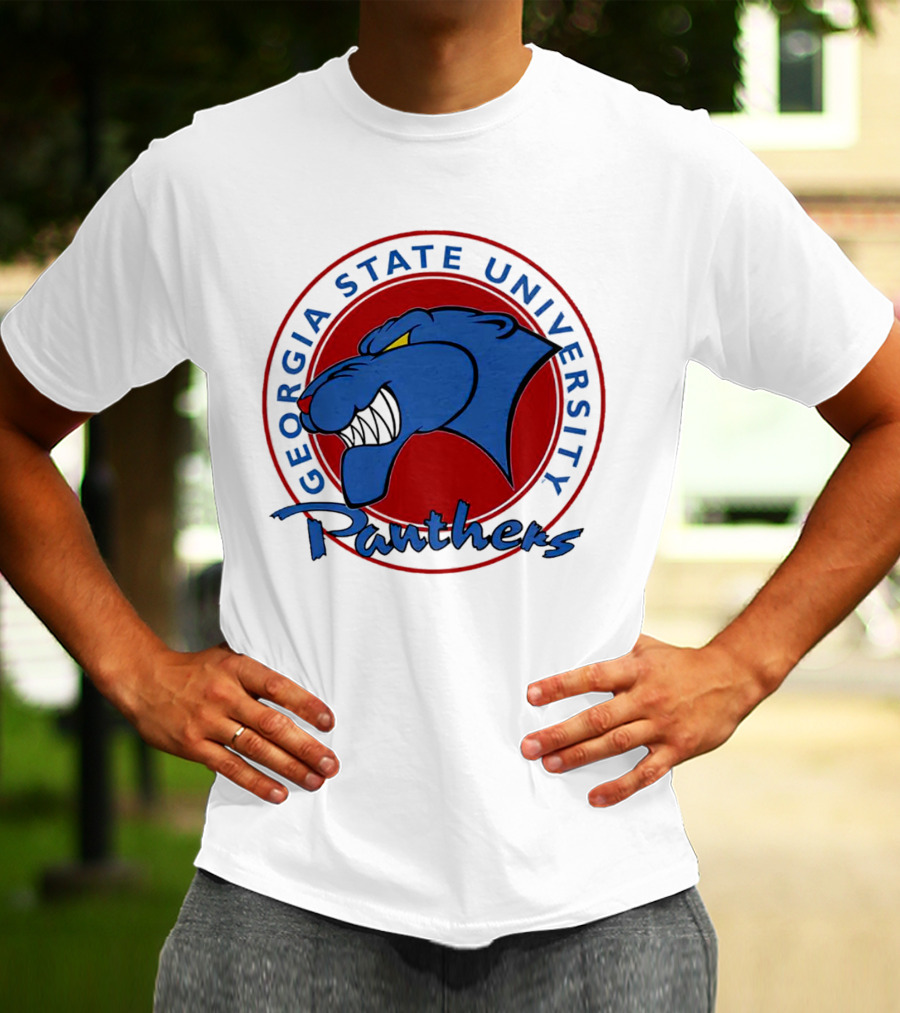 Georgia State University Panthers Blue Panther Head On Red Circle T-Shirt