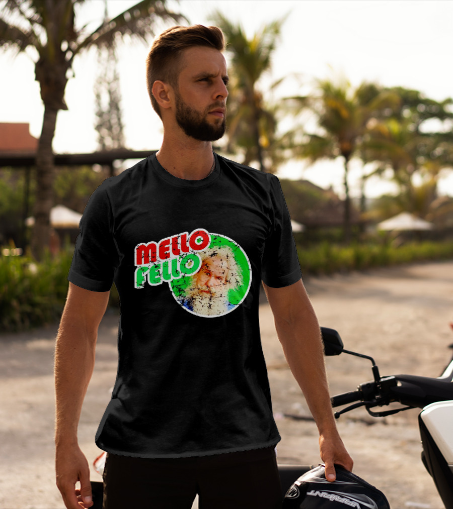 Mello Fello Vintage Distressed Green Red Circle With Bearded Man T-Shirt