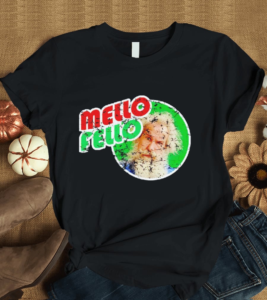 Mello Fello Vintage Distressed Green Red Circle With Bearded Man T-Shirt