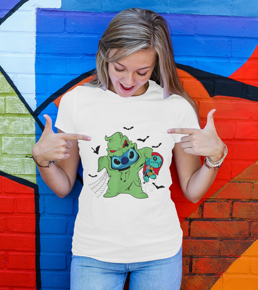 Oogie Boogie Bash Stitch Halloween Horror With Bats And Doll T-Shirt