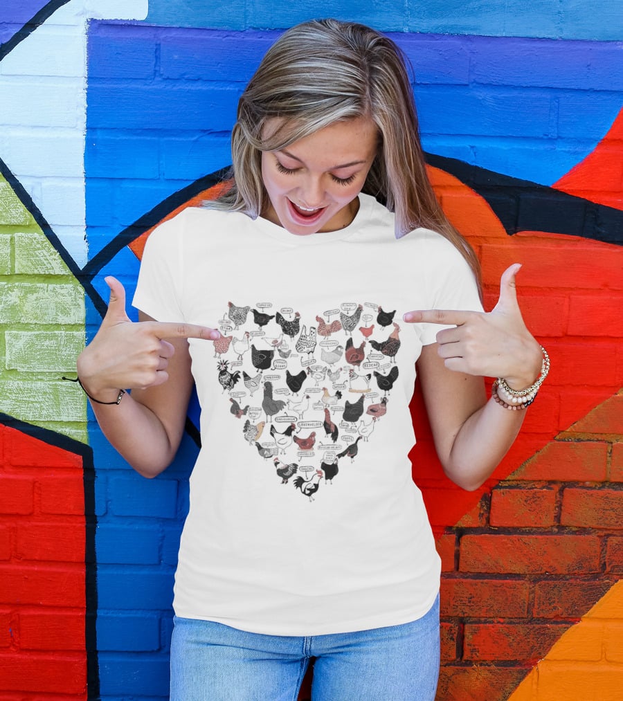 Chicken Heart Pattern With Cluck Speech Bubbles T-Shirt