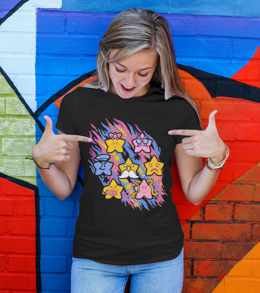 Paper Mario Star Spirits Characters With Colorful Background T-Shirt