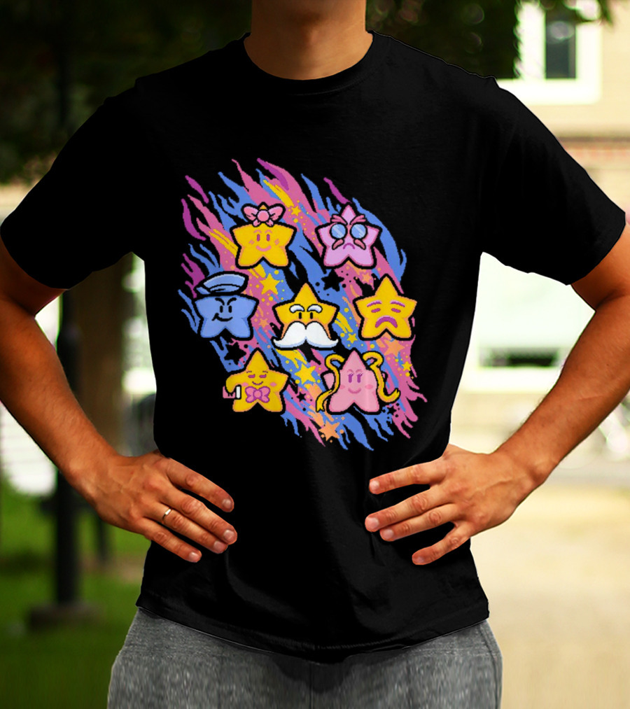 Paper Mario Star Spirits Characters With Colorful Background T-Shirt