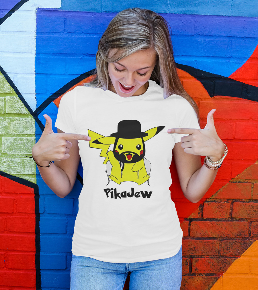 PikaJew Pikachu Hasidic Jewish Fusion Character With Yarmulke And Payot T-Shirt