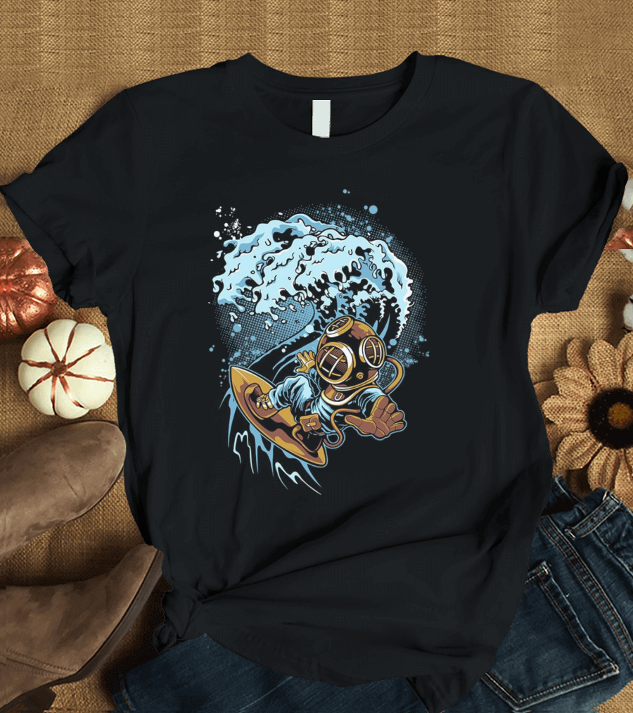 Vintage Diver Riding Cosmic Wave T-Shirt