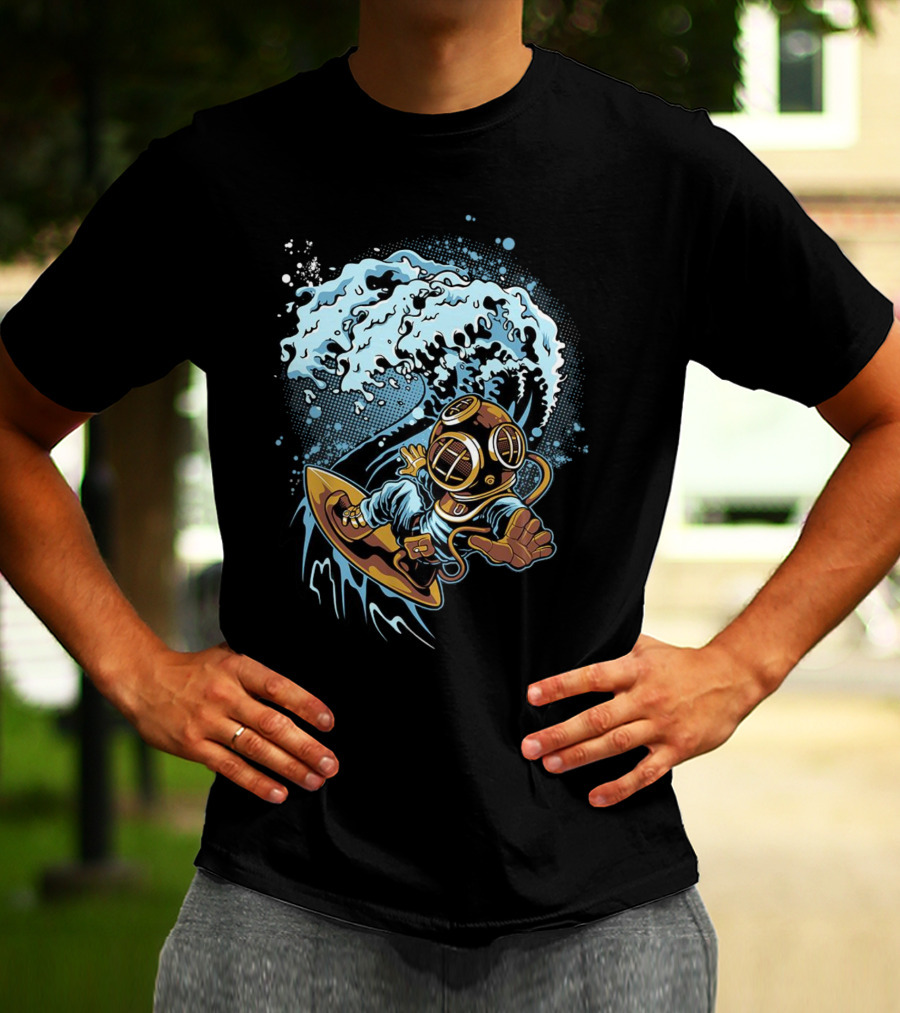 Vintage Diver Riding Cosmic Wave T-Shirt