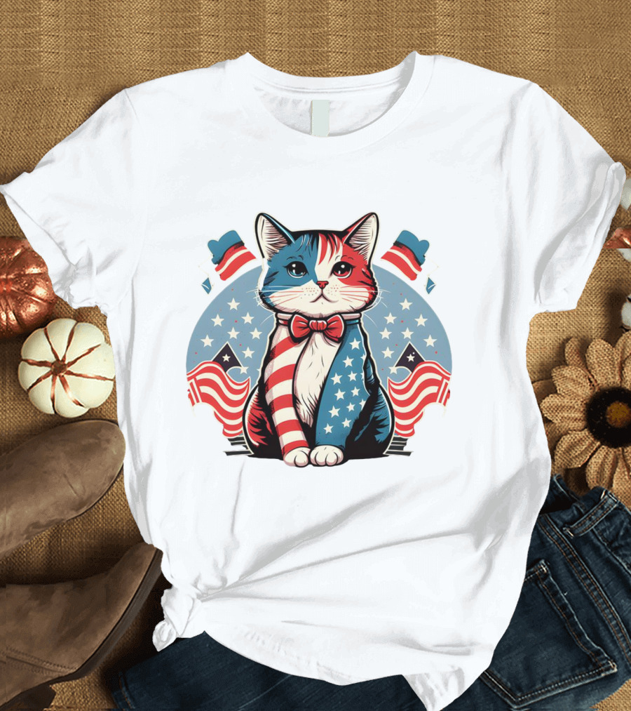 Cat American Flag T-Shirt