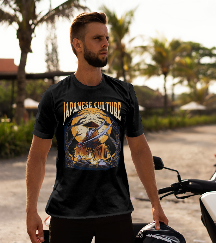Samurai And Japanese Culture Moonlit Warrior Scene T-Shirt