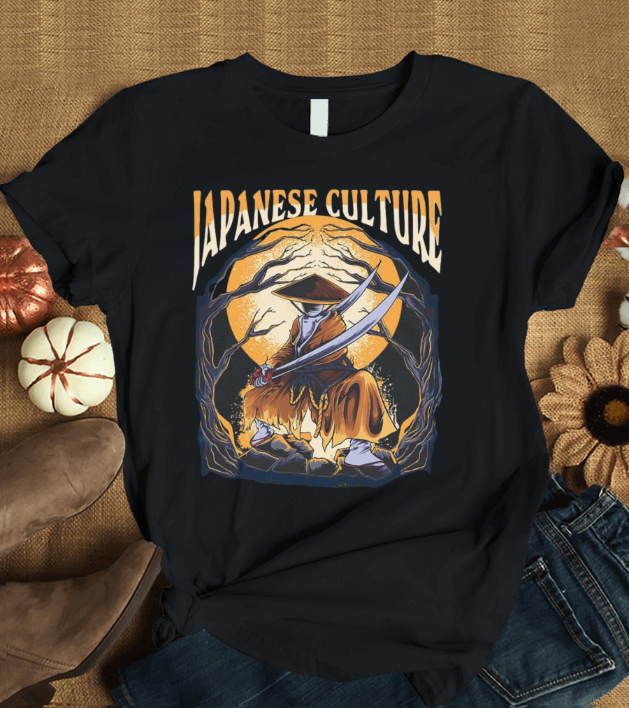 Samurai And Japanese Culture Moonlit Warrior Scene T-Shirt