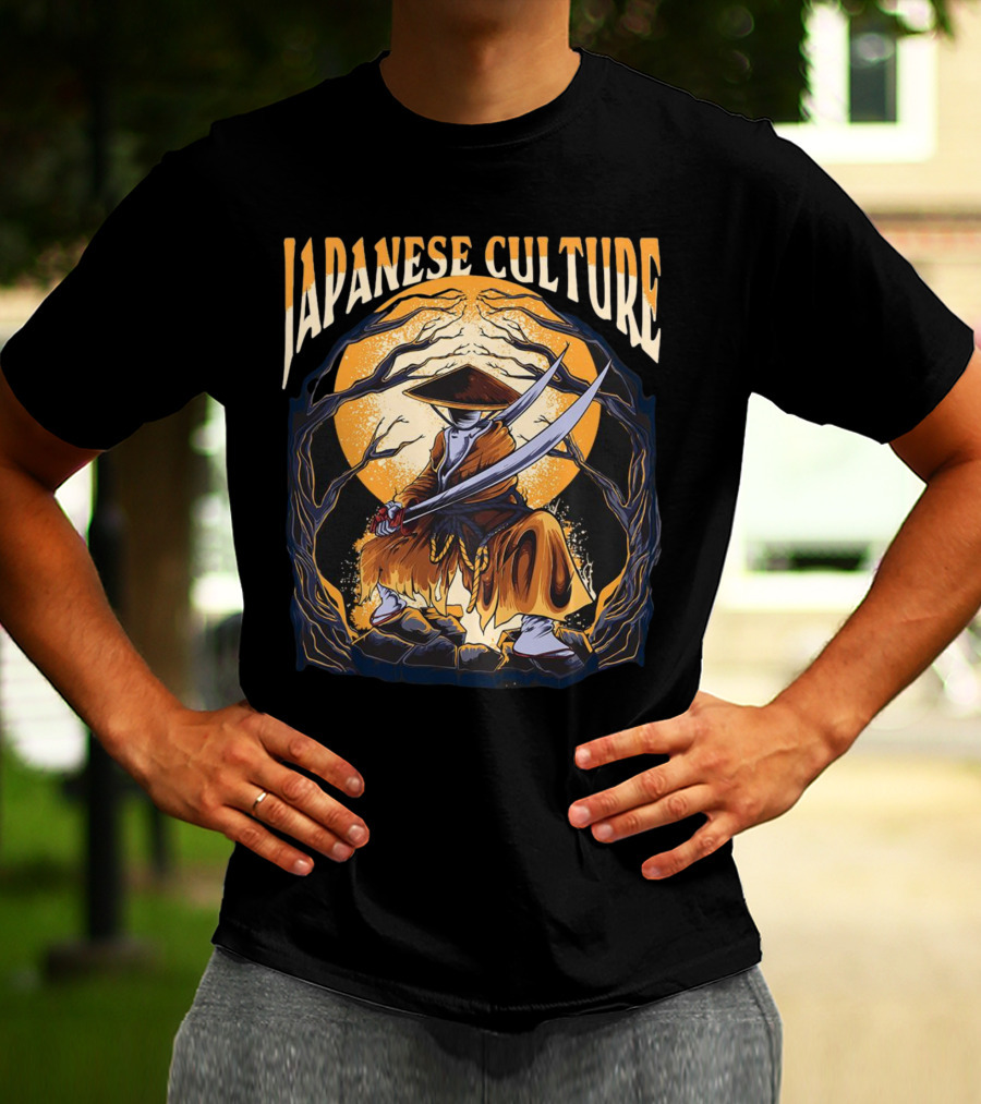 Samurai And Japanese Culture Moonlit Warrior Scene T-Shirt
