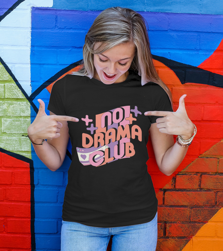 No Drama Club Cute Cartoon Heart Stripes And Shapes T-Shirt