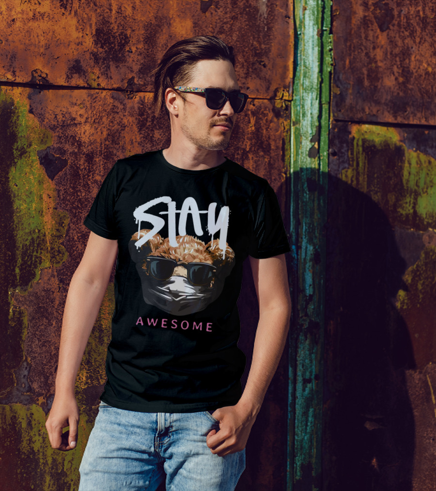 Stay Awesome Masked Bear With Sunglasses T-Shirt