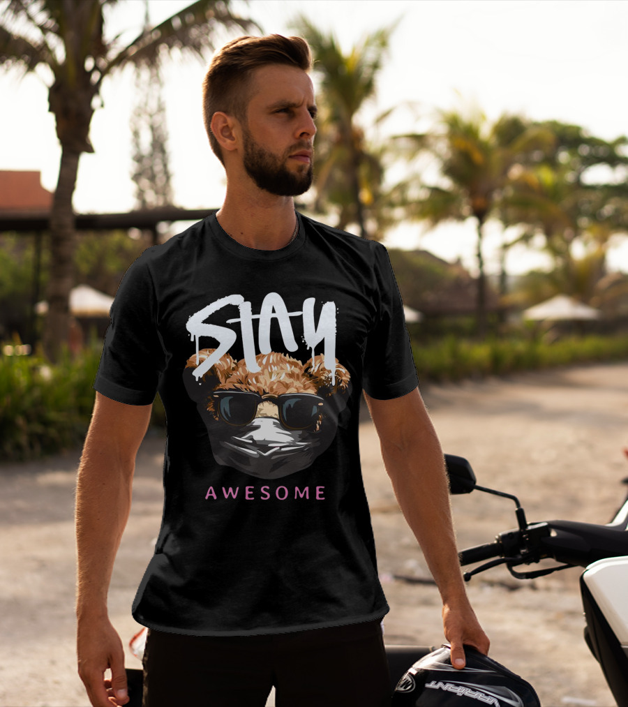 Stay Awesome Masked Bear With Sunglasses T-Shirt