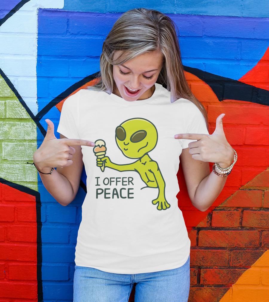 Alien Offering Peace With Ice Cream Cone T-Shirt