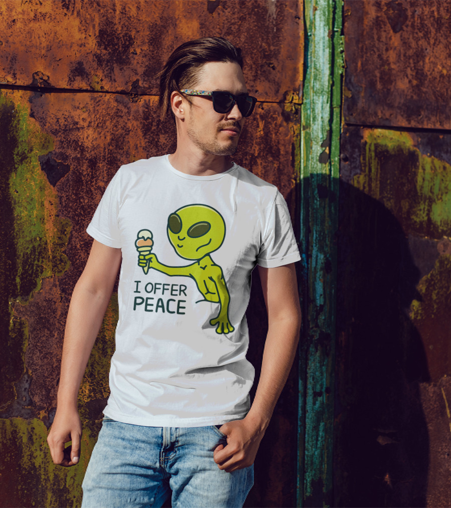 Alien Offering Peace With Ice Cream Cone T-Shirt
