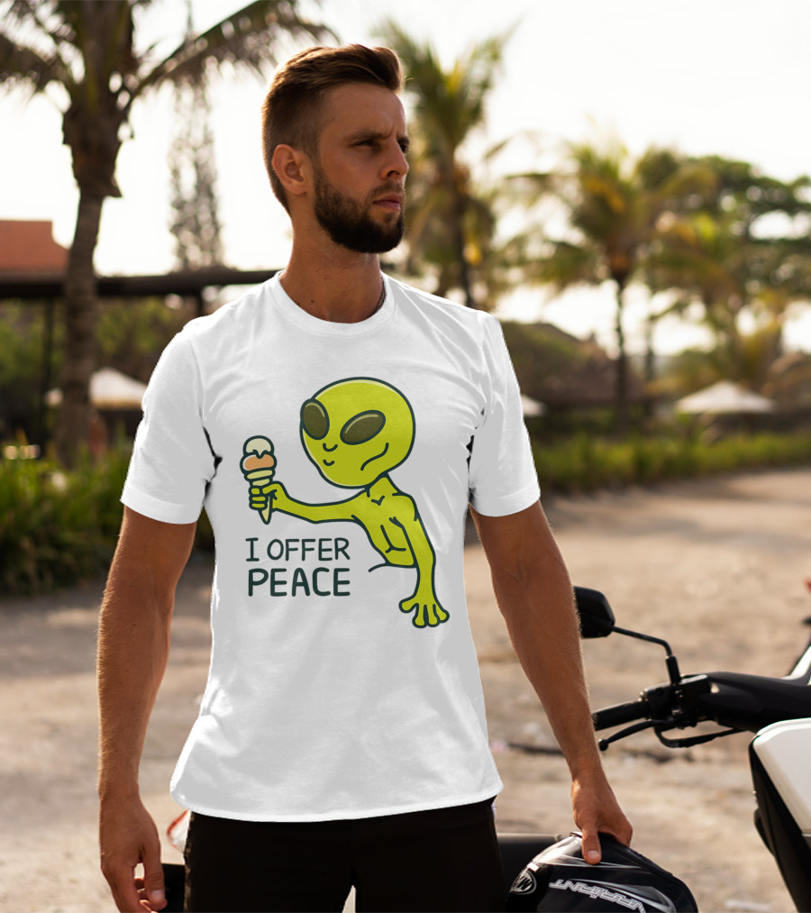 Alien Offering Peace With Ice Cream Cone T-Shirt