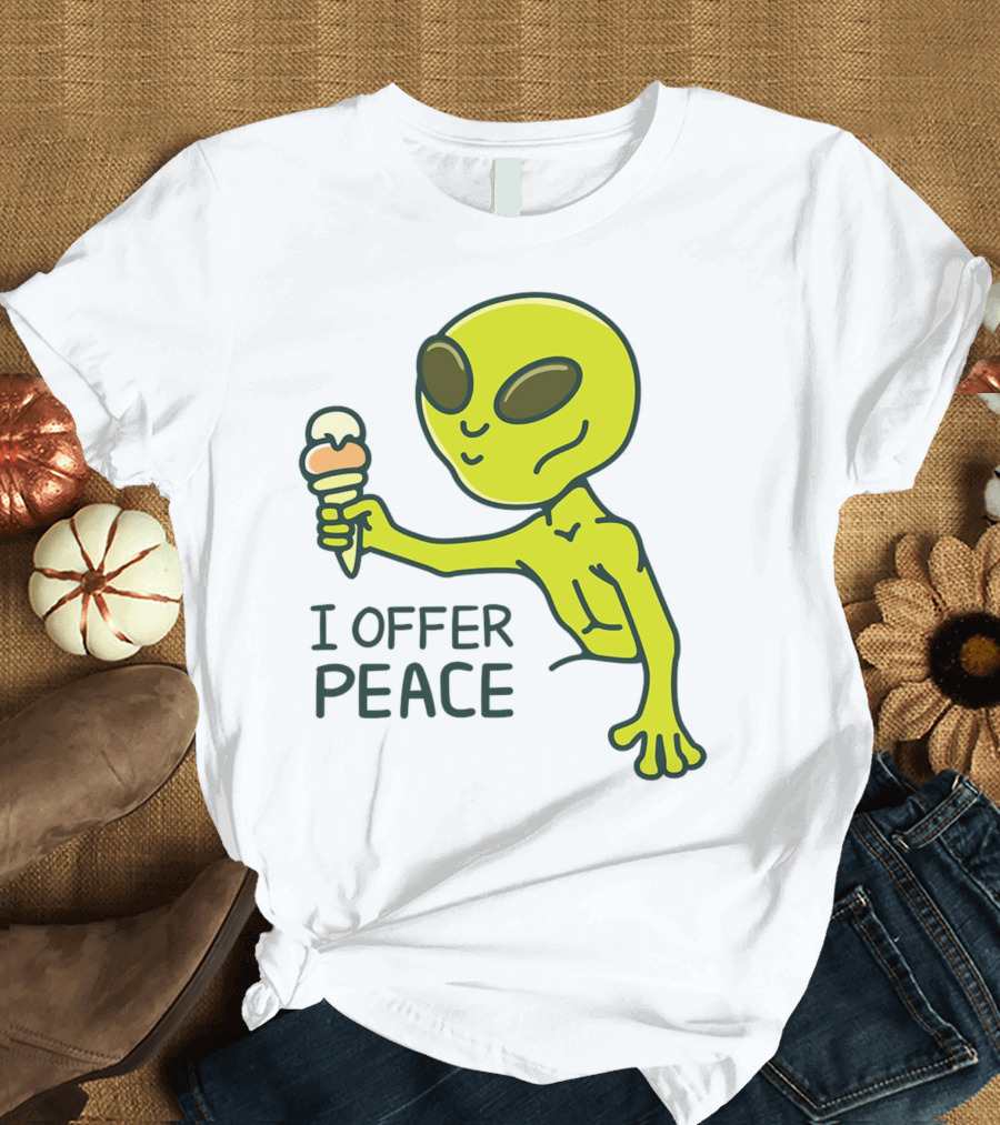 Alien Offering Peace With Ice Cream Cone T-Shirt