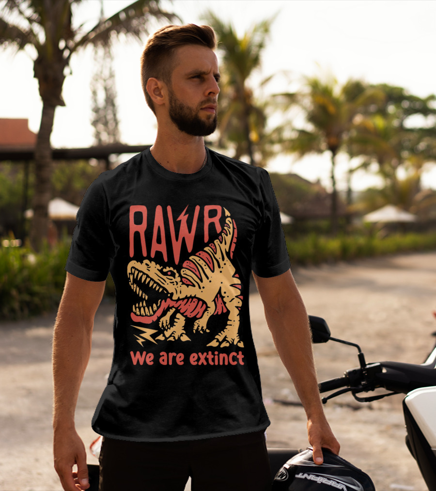 RAWR Dinosaur We Are Extinct Red And Yellow T-Shirt