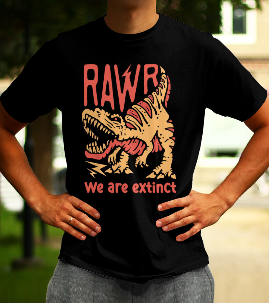 RAWR Dinosaur We Are Extinct Red And Yellow T-Shirt