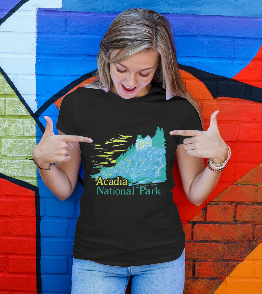 Acadia National Park Scenic Lighthouse And Rocky Cliff T-Shirt
