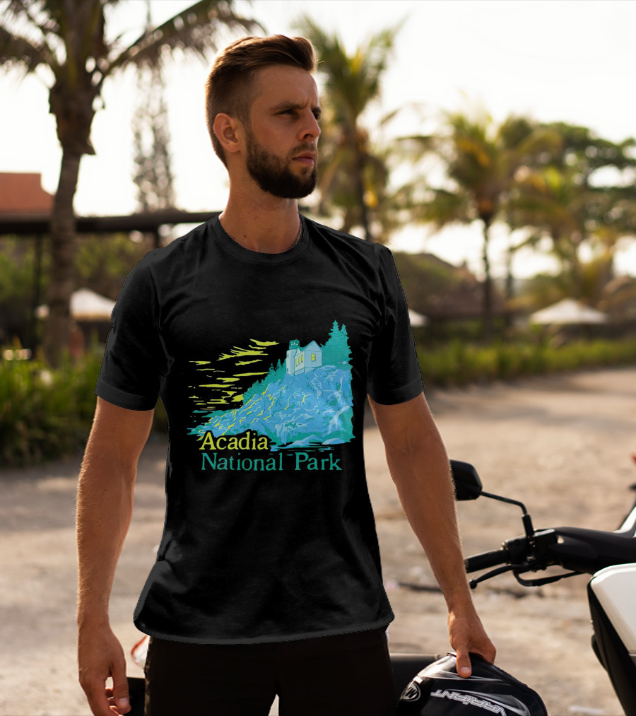 Acadia National Park Scenic Lighthouse And Rocky Cliff T-Shirt