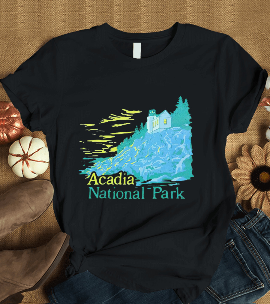 Acadia National Park Scenic Lighthouse And Rocky Cliff T-Shirt