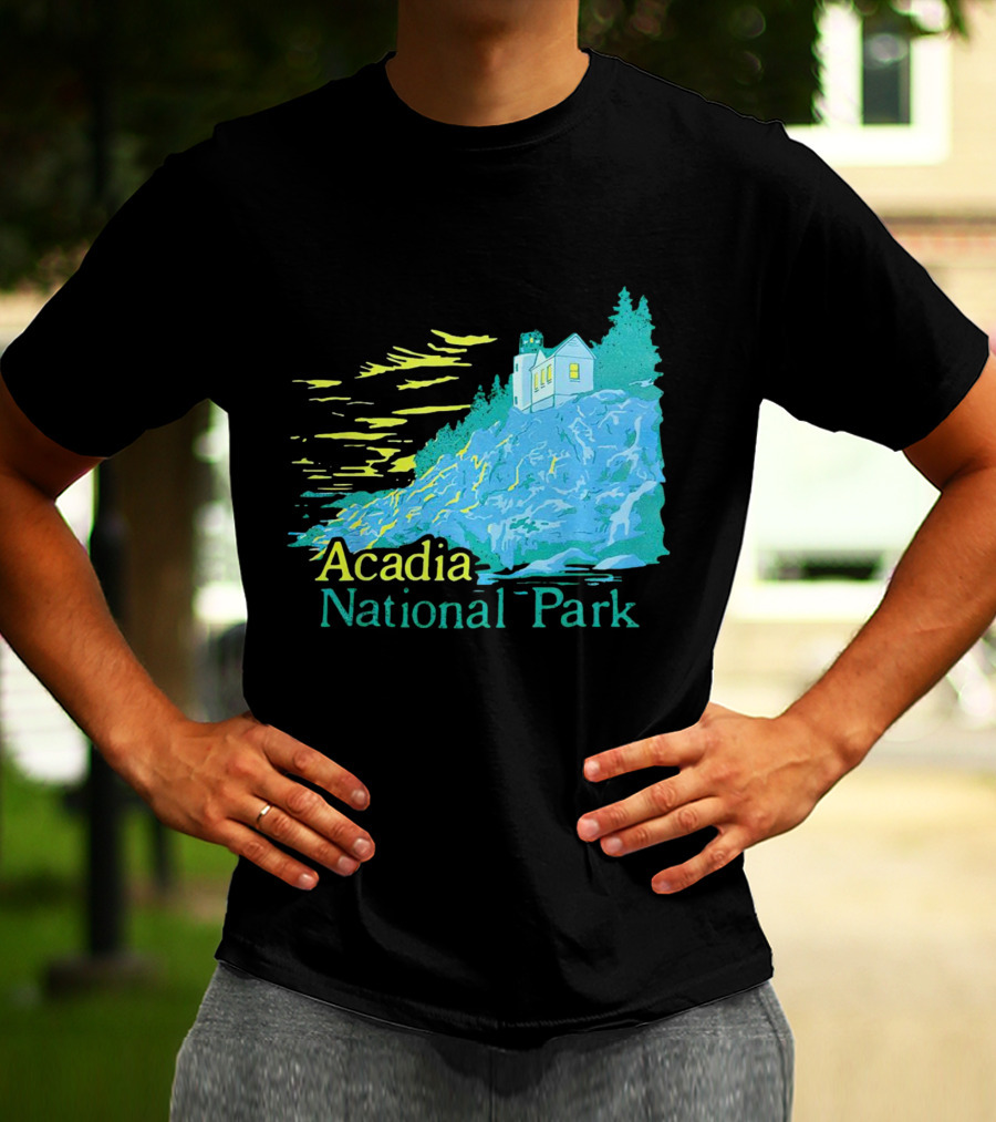 Acadia National Park Scenic Lighthouse And Rocky Cliff T-Shirt