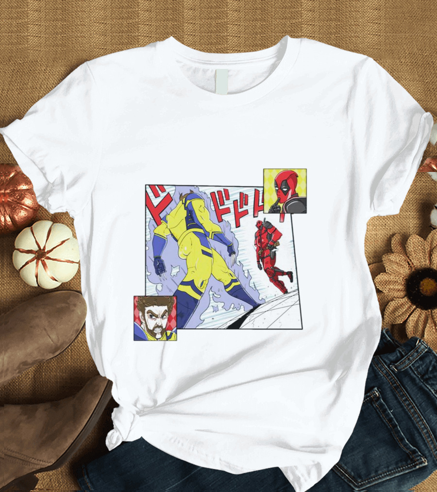 Intimate Enemies Deadpool Confrontation With Wolverine Comic Style Panel T-Shirt
