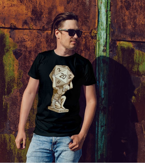 Keep On Rolling Atlas With Giant D20 Dice T-Shirt