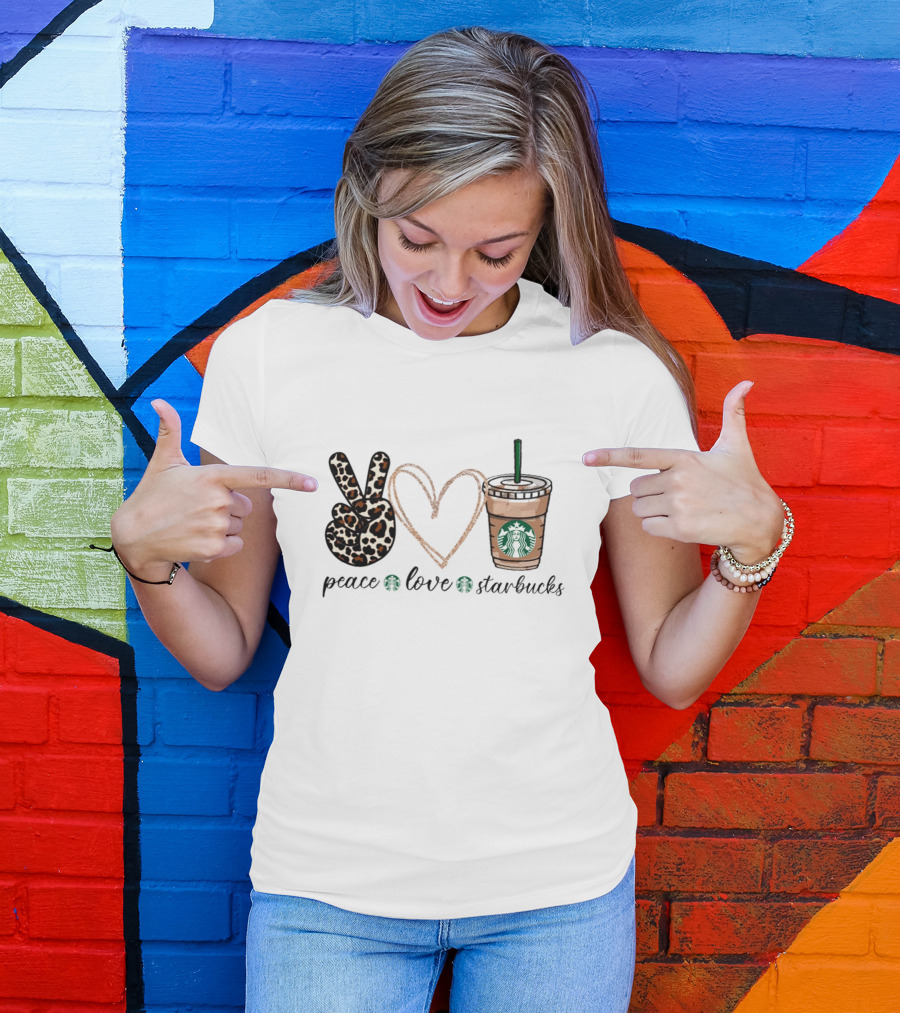 Peace Love Starbucks Leopard Print Latte T-Shirt