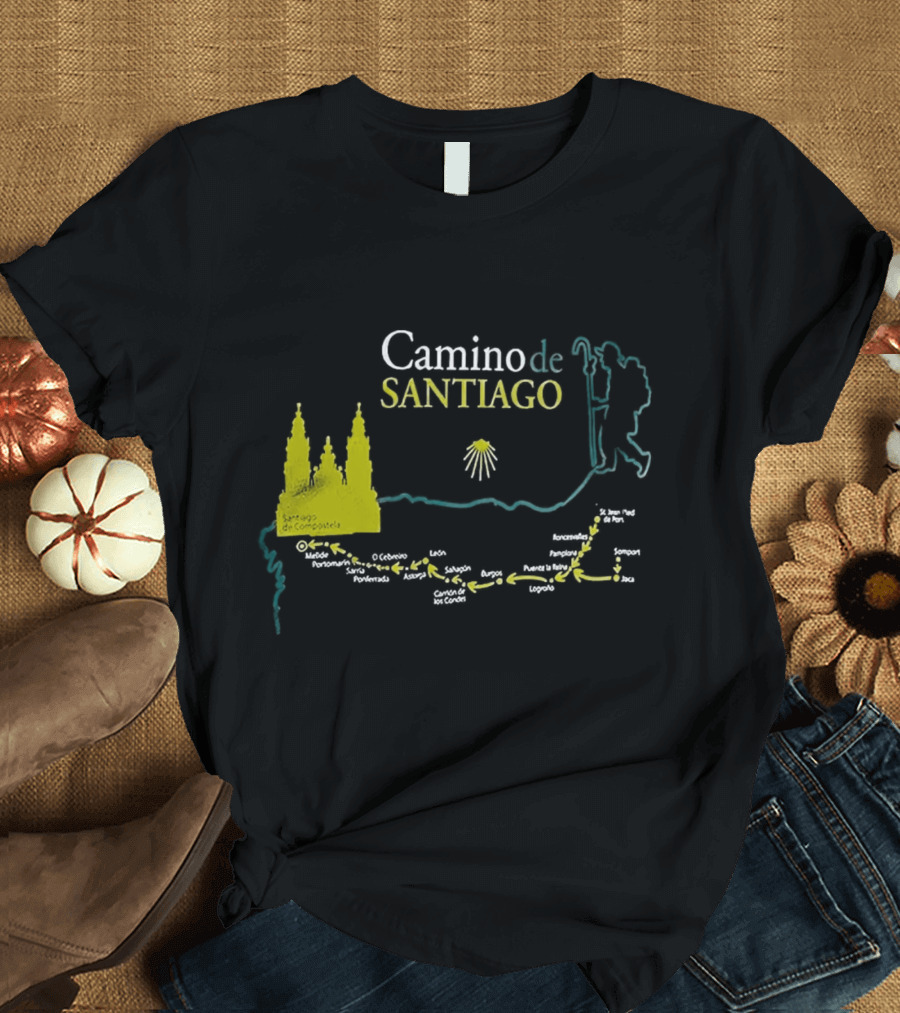Camino De Santiago Map Santiago Compostela Route Pilgrim Journey T-Shirt