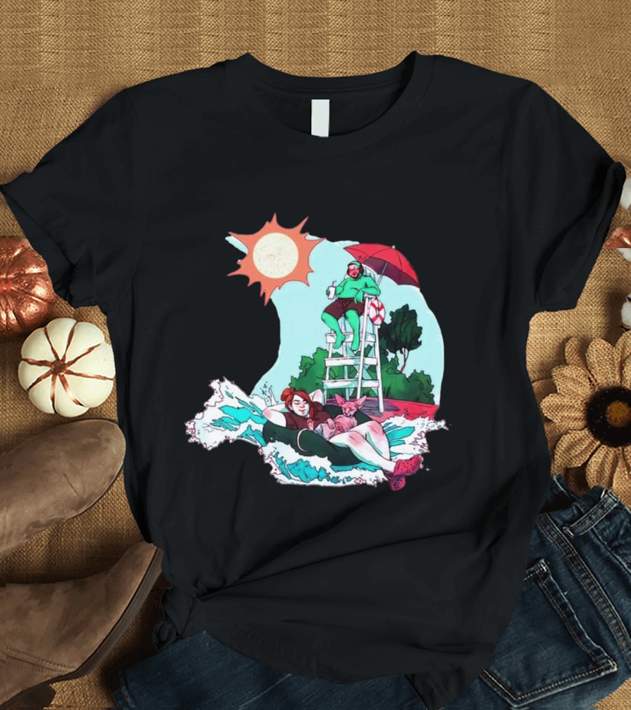 Deadpool Wubby Lifeguard Summer Beach Scene With Pool Float And Sunshine T-Shirt