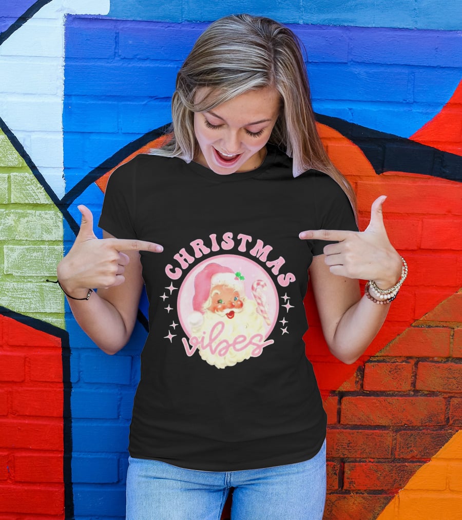 Christmas Vibes Santa Claus Candy Cane Retro Holiday T-Shirt
