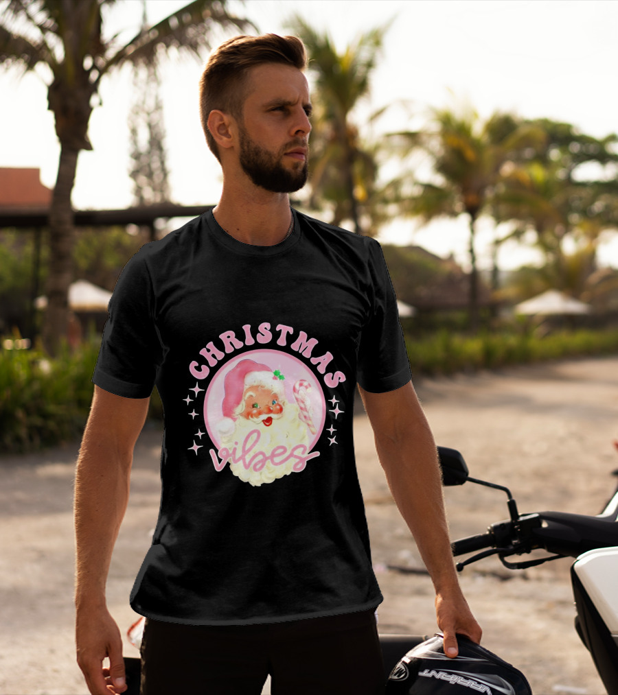 Christmas Vibes Santa Claus Candy Cane Retro Holiday T-Shirt
