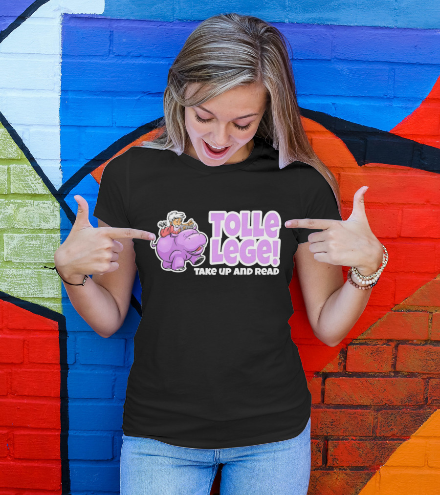Tolle Lege Take Up And Read Purple Hippo And Child Reading T-Shirt