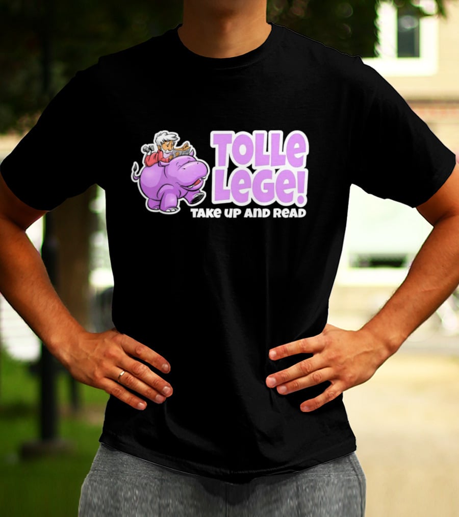 Tolle Lege Take Up And Read Purple Hippo And Child Reading T-Shirt