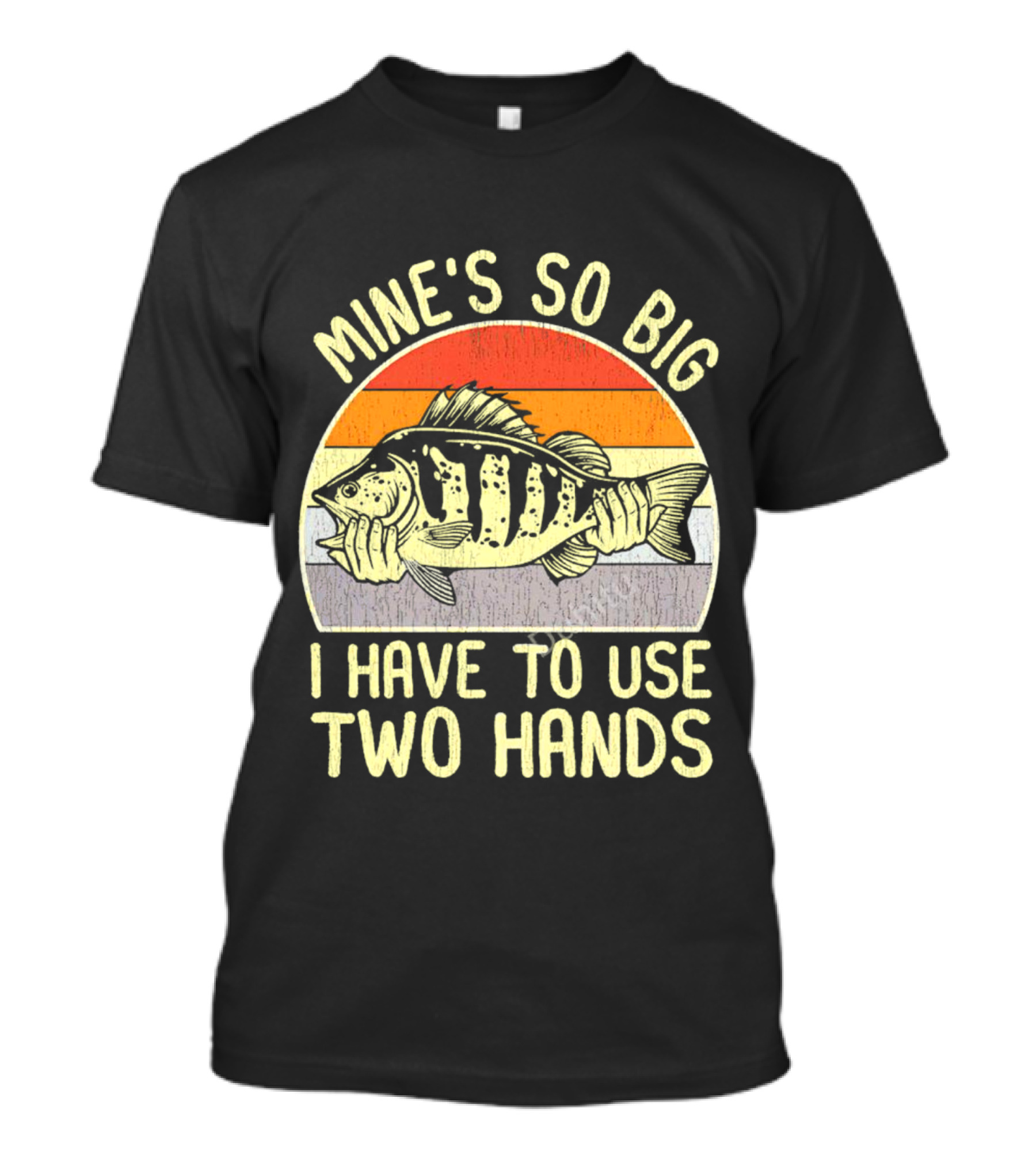 Vintage Fish Mine's So Big I Have To Use Two Hands Retro Sunset Stripes T-Shirt