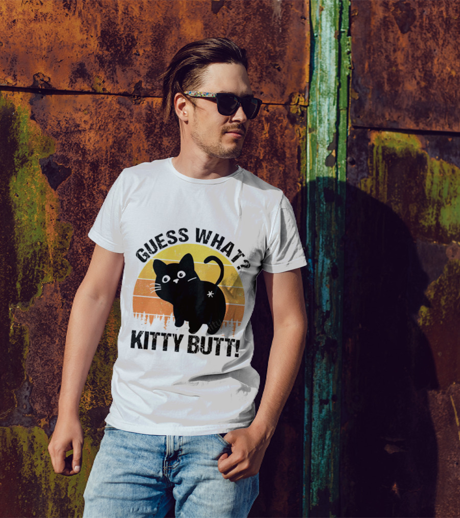 Guess What Kitty Butt Retro Sunset Forest T-Shirt
