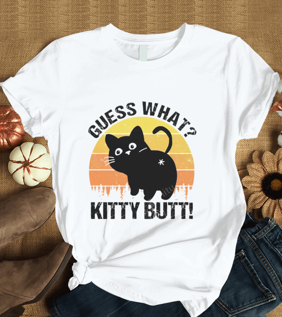 Guess What Kitty Butt Retro Sunset Forest T-Shirt